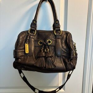 Brown Leather Handbag with Tassels